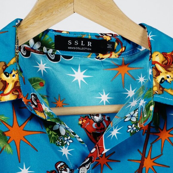 SSLR Men's Christmas Vacation Hawaiian Shirt Blue Medium NWOT - Picture 3 of 8
